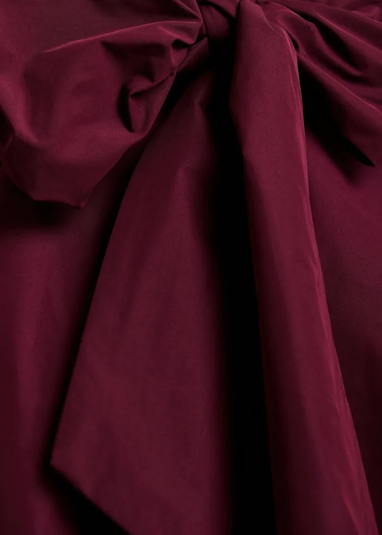 Essentiel Antwerp Oversized Burgundy Pussybow Mini Dress with Voluminous Sleeves