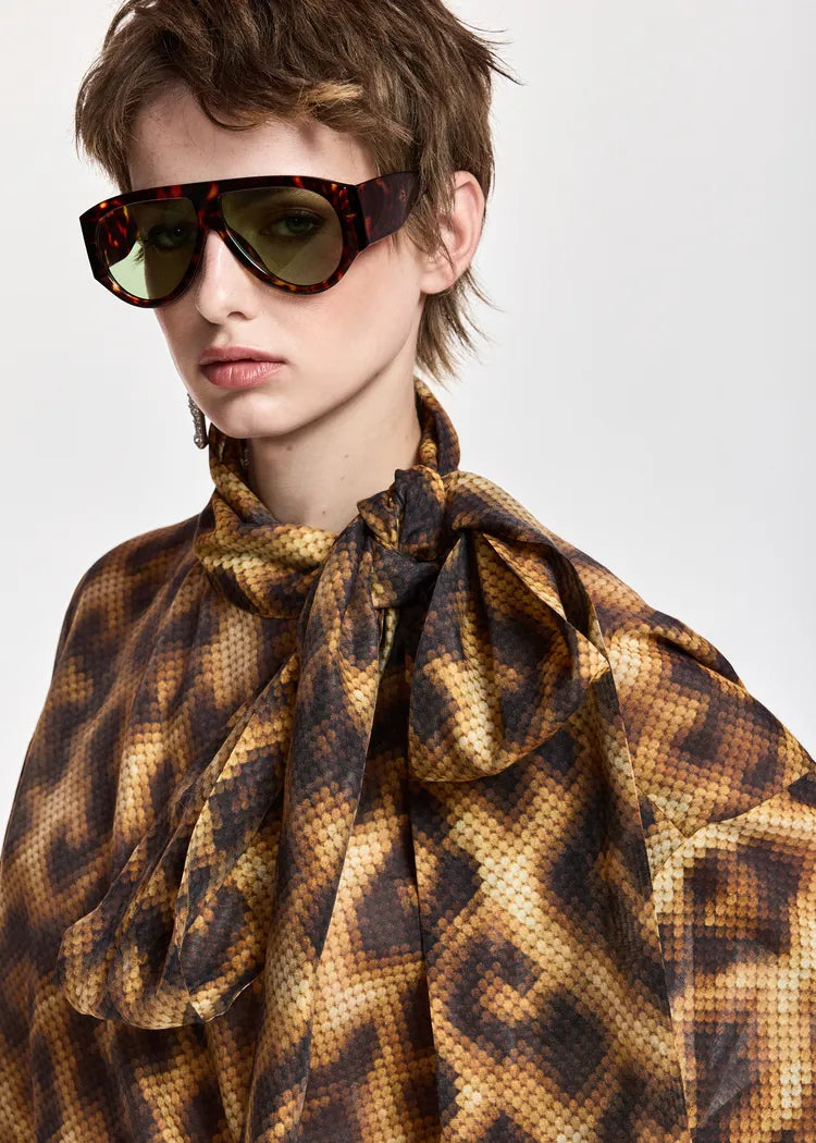 Essentiel Antwerp Leopard Print Organza Pussybow Blouse