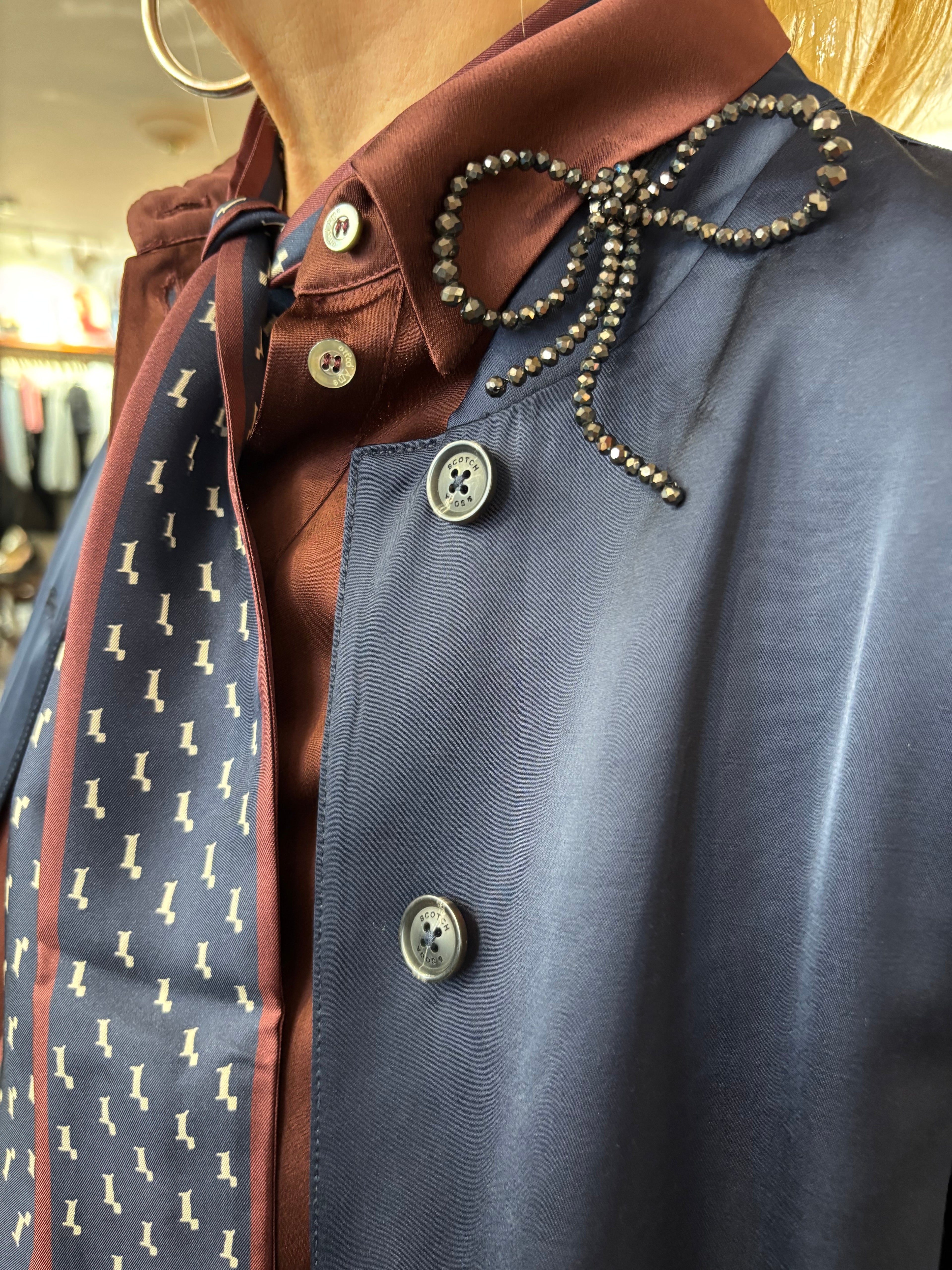 Scotch & Soda Navy Tailored Satin Blazer with Belt