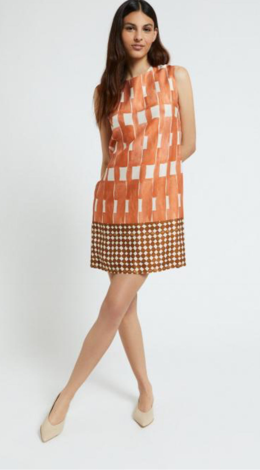 Ottod’Ame Peach Geometric Print Silk Viscose Shift Dress