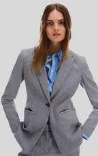 PENNYBLACK Navy Gingham Linen & Cotton Blazer