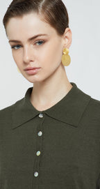 Ottod’Ame Army Green Fine Knit Jumper with Polo Collar