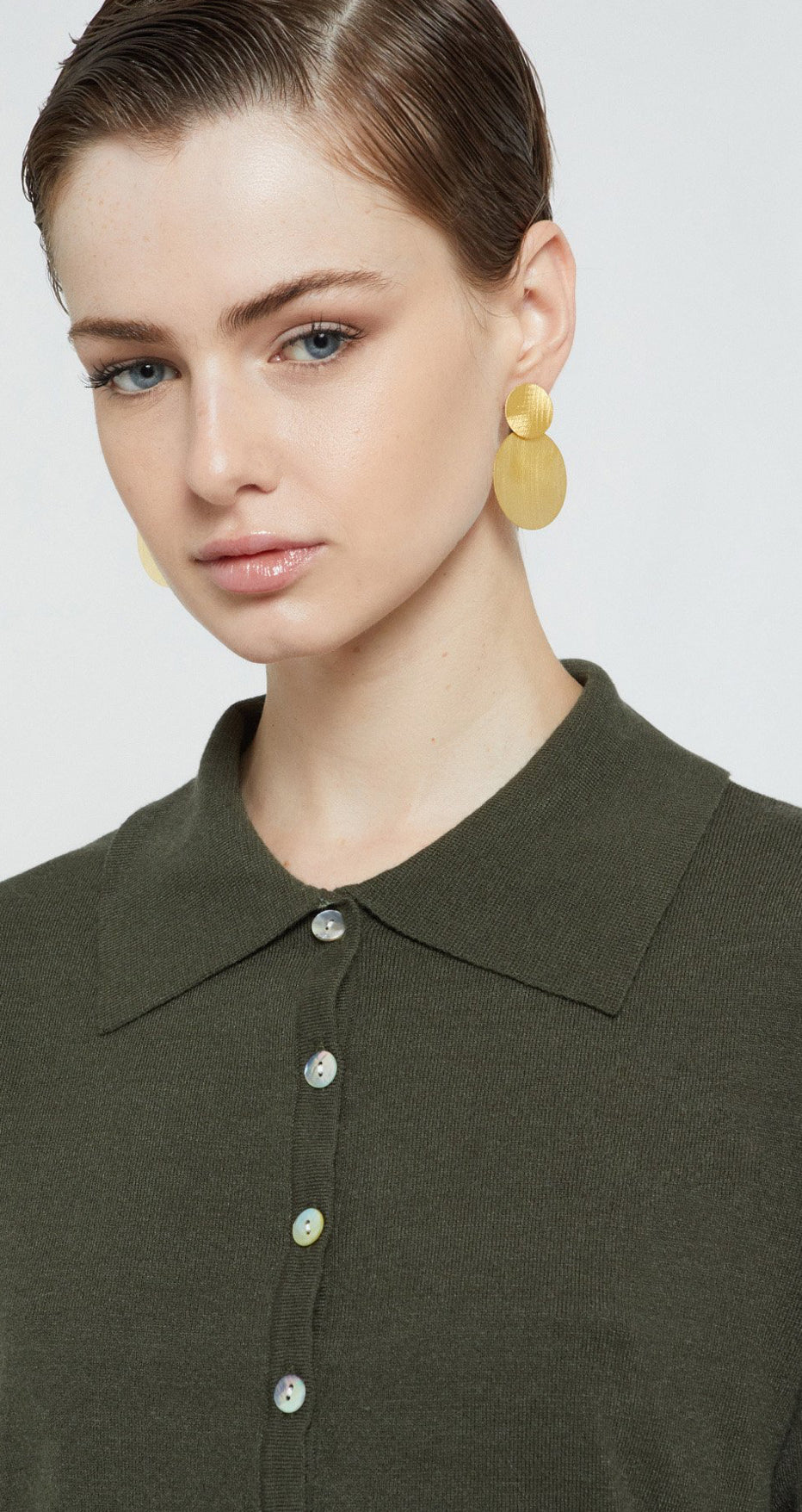 Ottod’Ame Army Green Fine Knit Jumper with Polo Collar