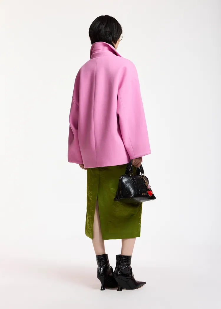 Essentiel Antwerp Pink Double Breasted Wool Coat