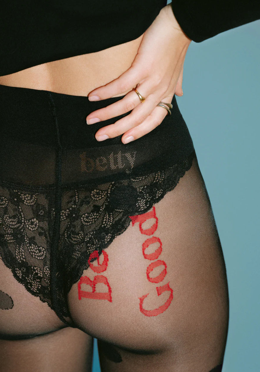 Betty Tights in Sheer Black with Polka Dots