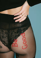 Betty Tights in Sheer Black with Polka Dots