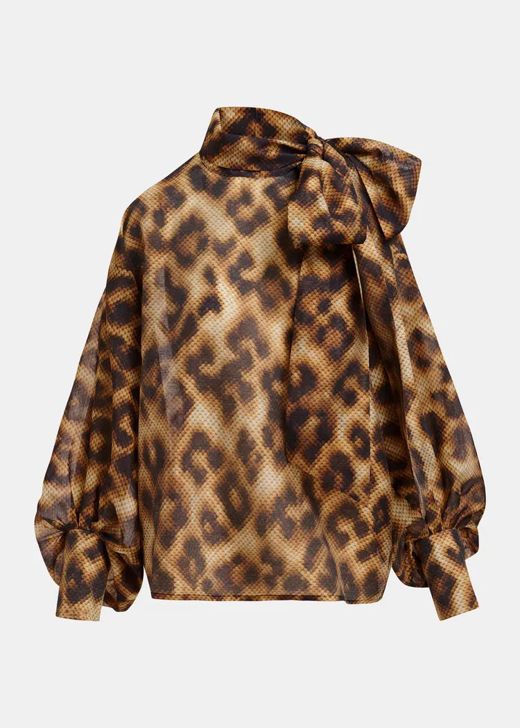 Essentiel Antwerp Leopard Print Organza Pussybow Blouse