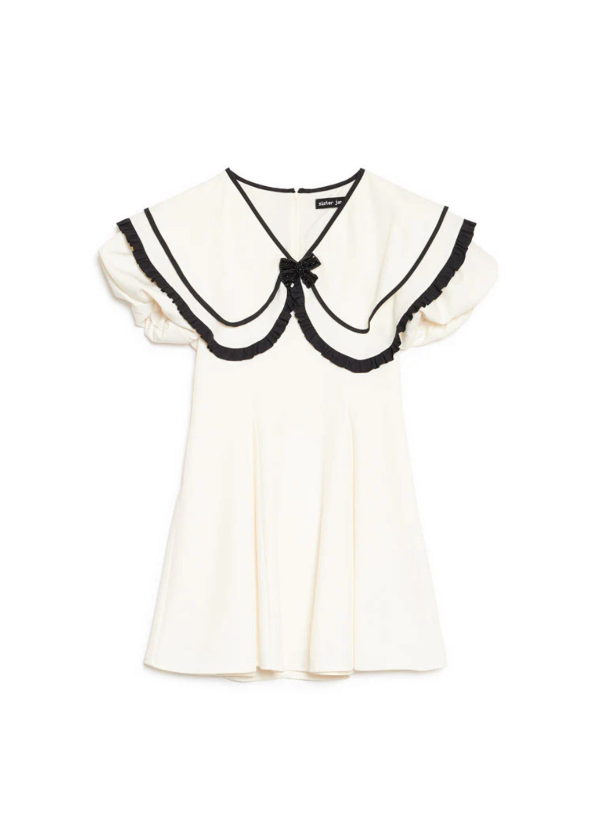 Sister Jane Ivory Flare Mini Dress with Black Trim Collar