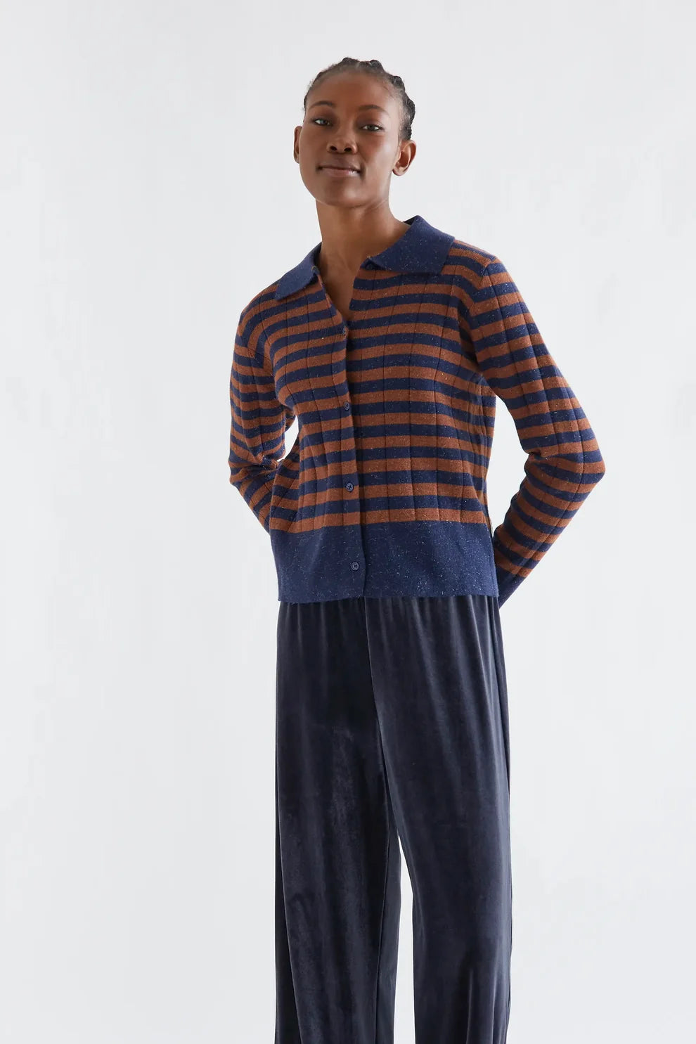 Compañia Fantástica Brown & Navy Striped Cardigan