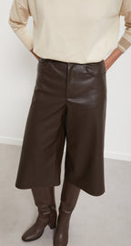 Ottod’Ame Chocolate Brown Faux Leather Culottes