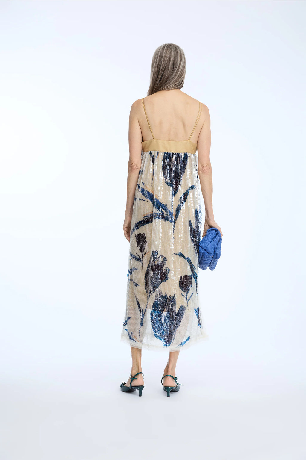 MUNTHE NARA Sequin Dress with Floral Print and Spaghetti Straps