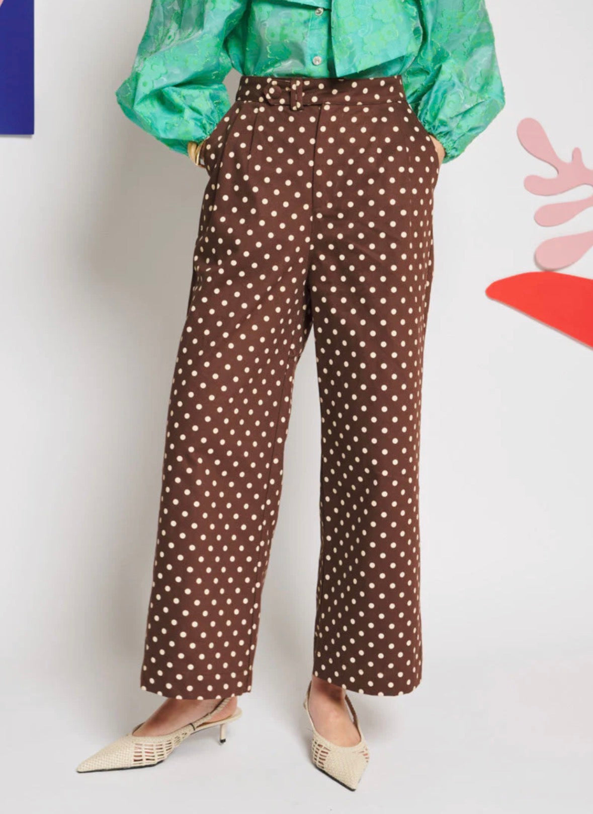 Sister Jane Brown Polka Dot Canvas Wide Leg Trousers