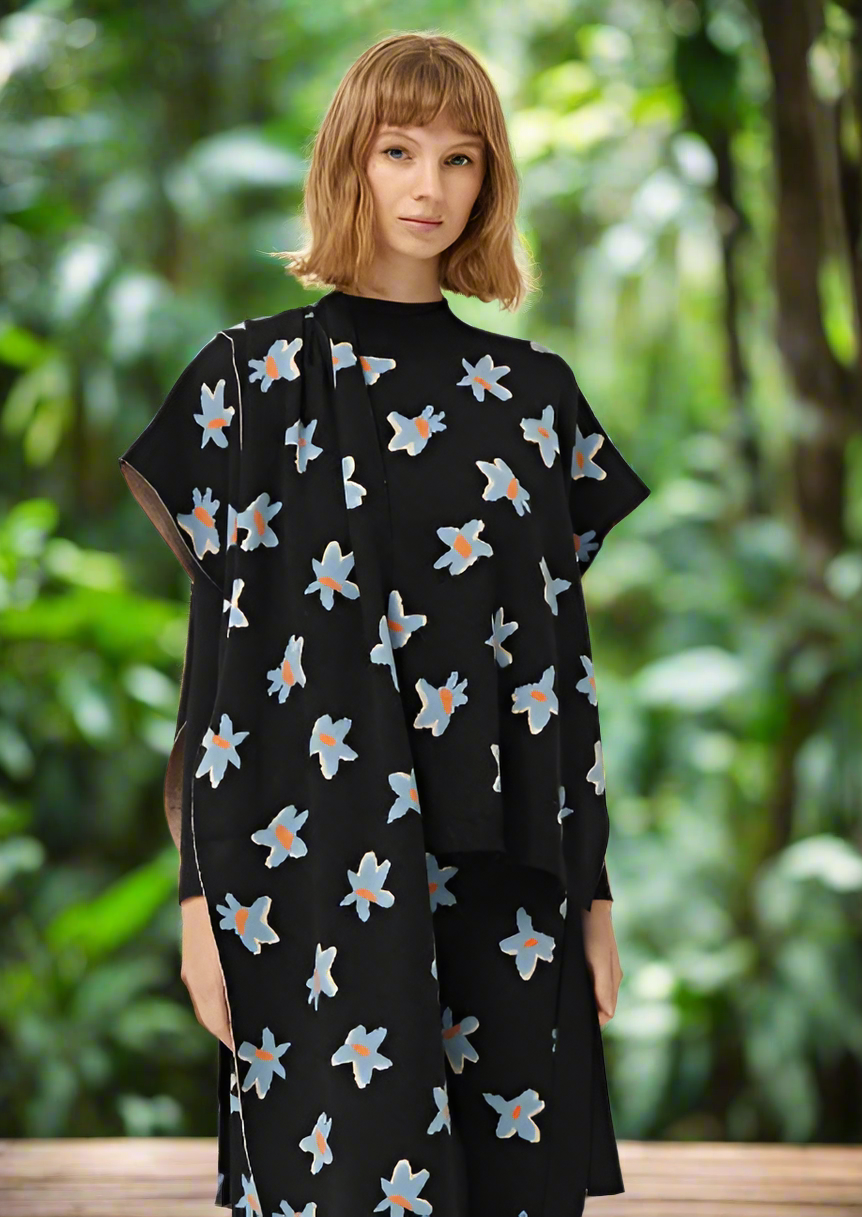 Compania Fantastica Black Jacquard Floral Print Long Scarf