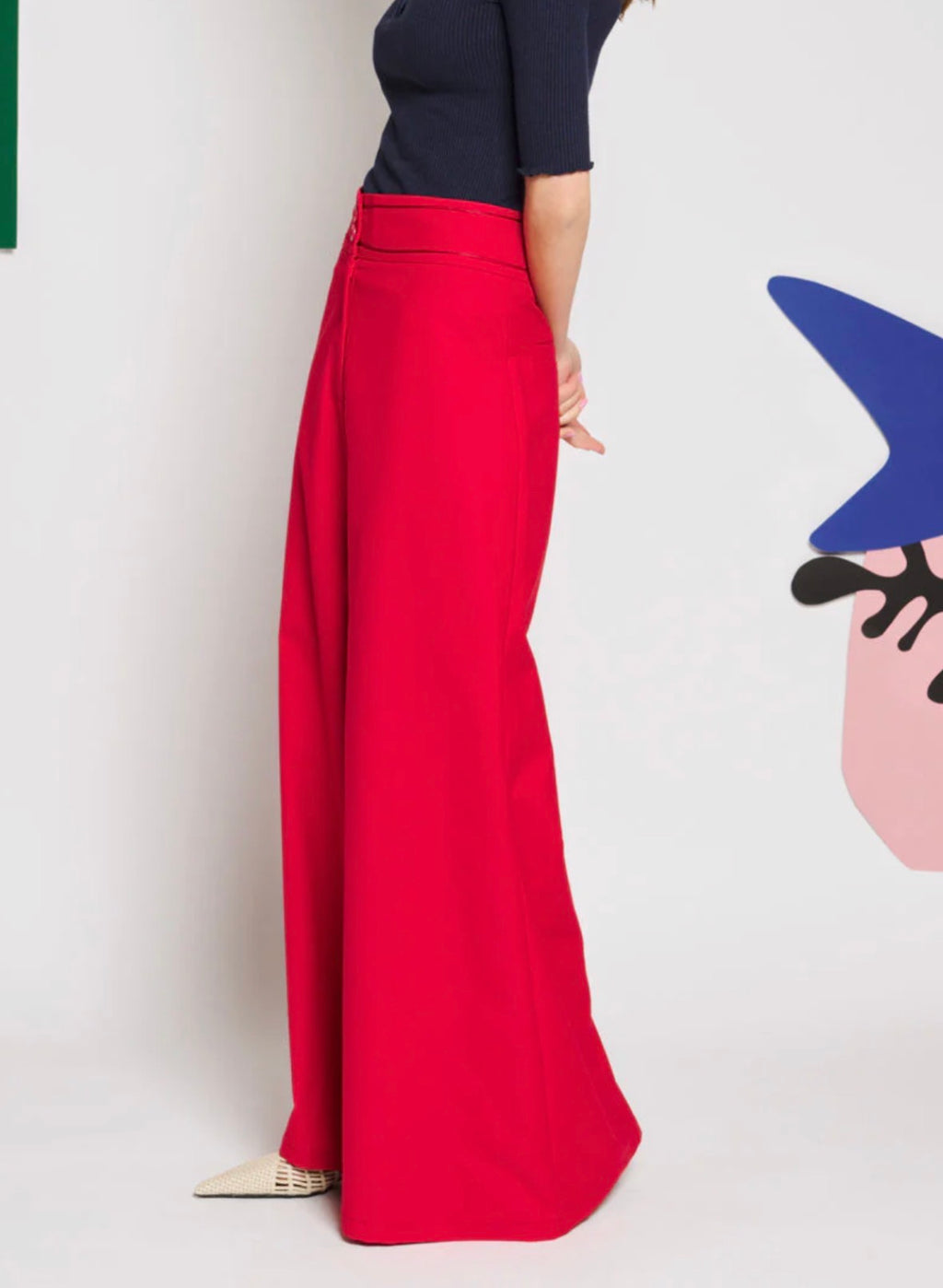 Sister Jane Red High Waisted Flared Trousers