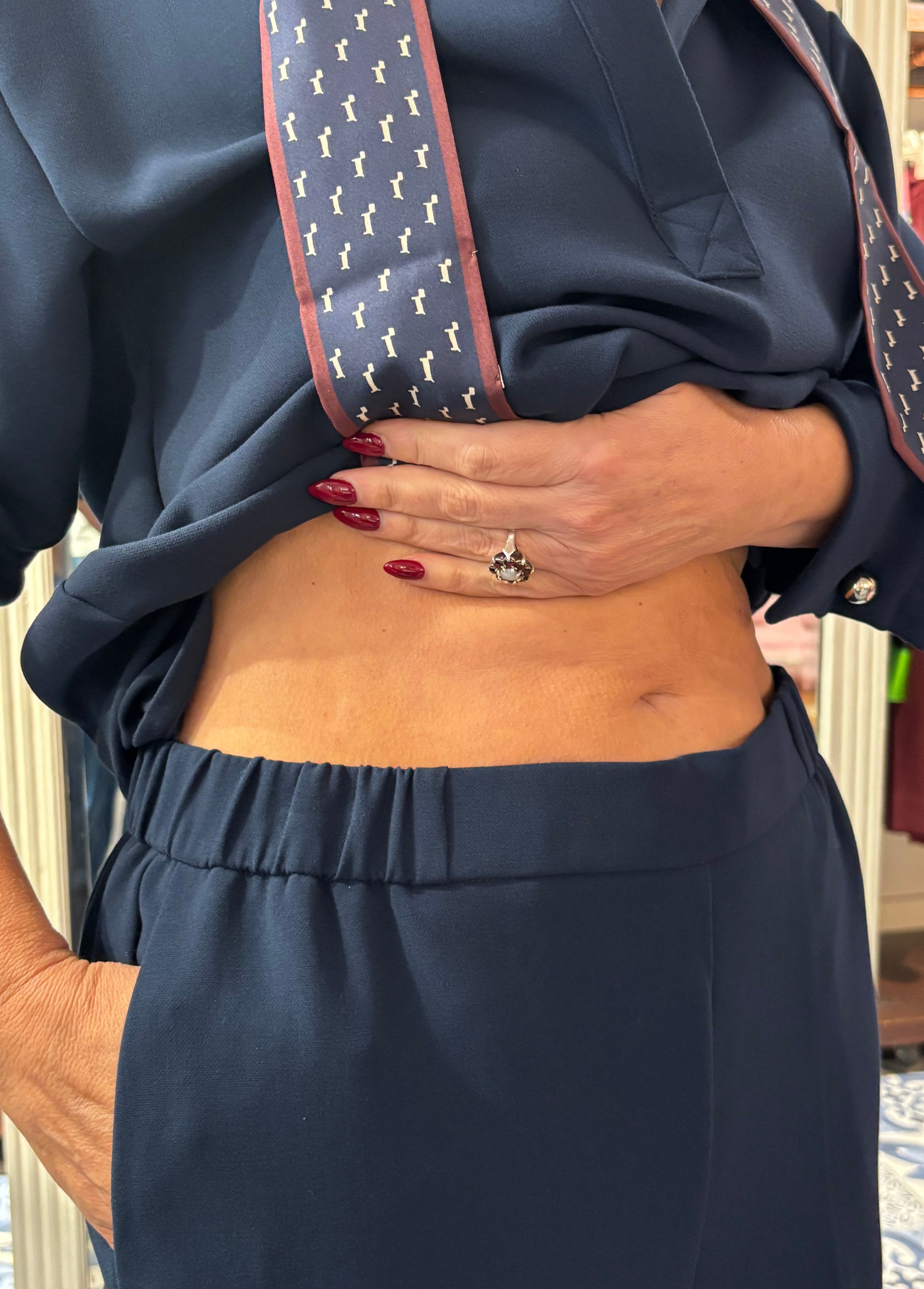 Ottod'Ame  Navy Cropped wide Leg Trousers