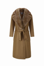 URBANCODE Camel Belted Coat with Detachable Faux Fur Collar/Shawl