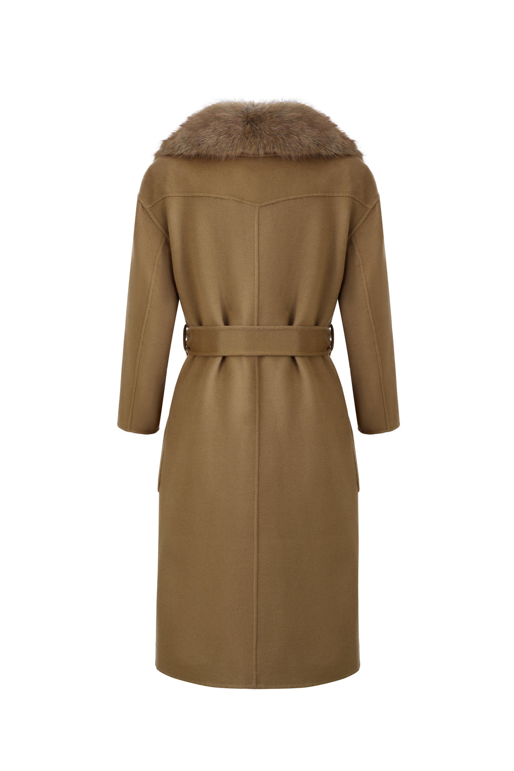 URBANCODE Camel Belted Coat with Detachable Faux Fur Collar/Shawl