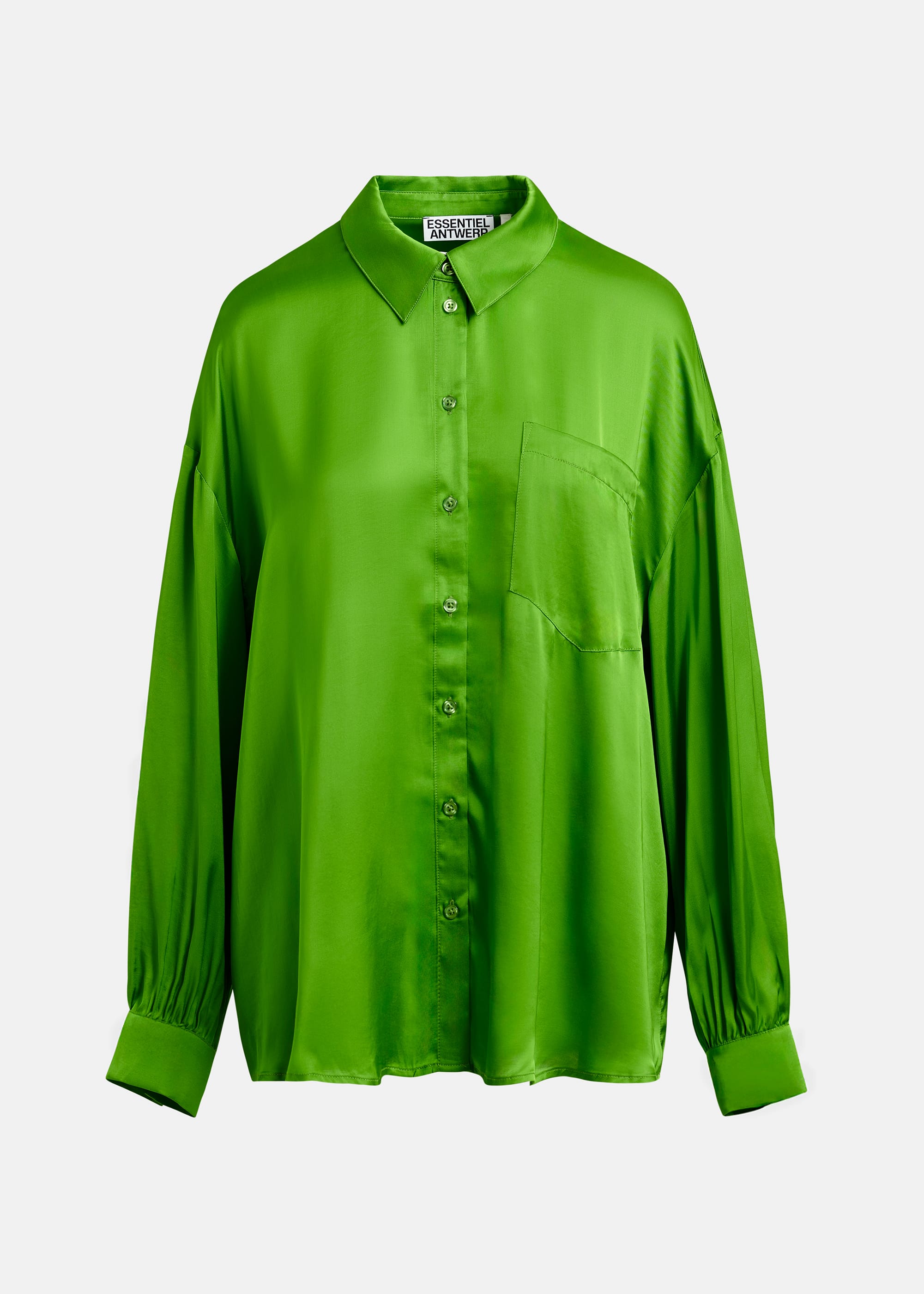 Essentiel Antwerp Green Fluid Oversized Blouse with Ruffle Trim