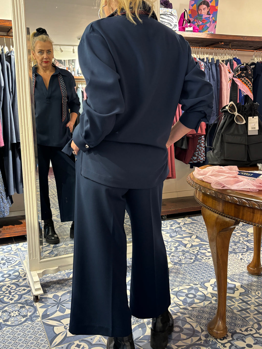 Ottod'Ame  Navy Cropped wide Leg Trousers