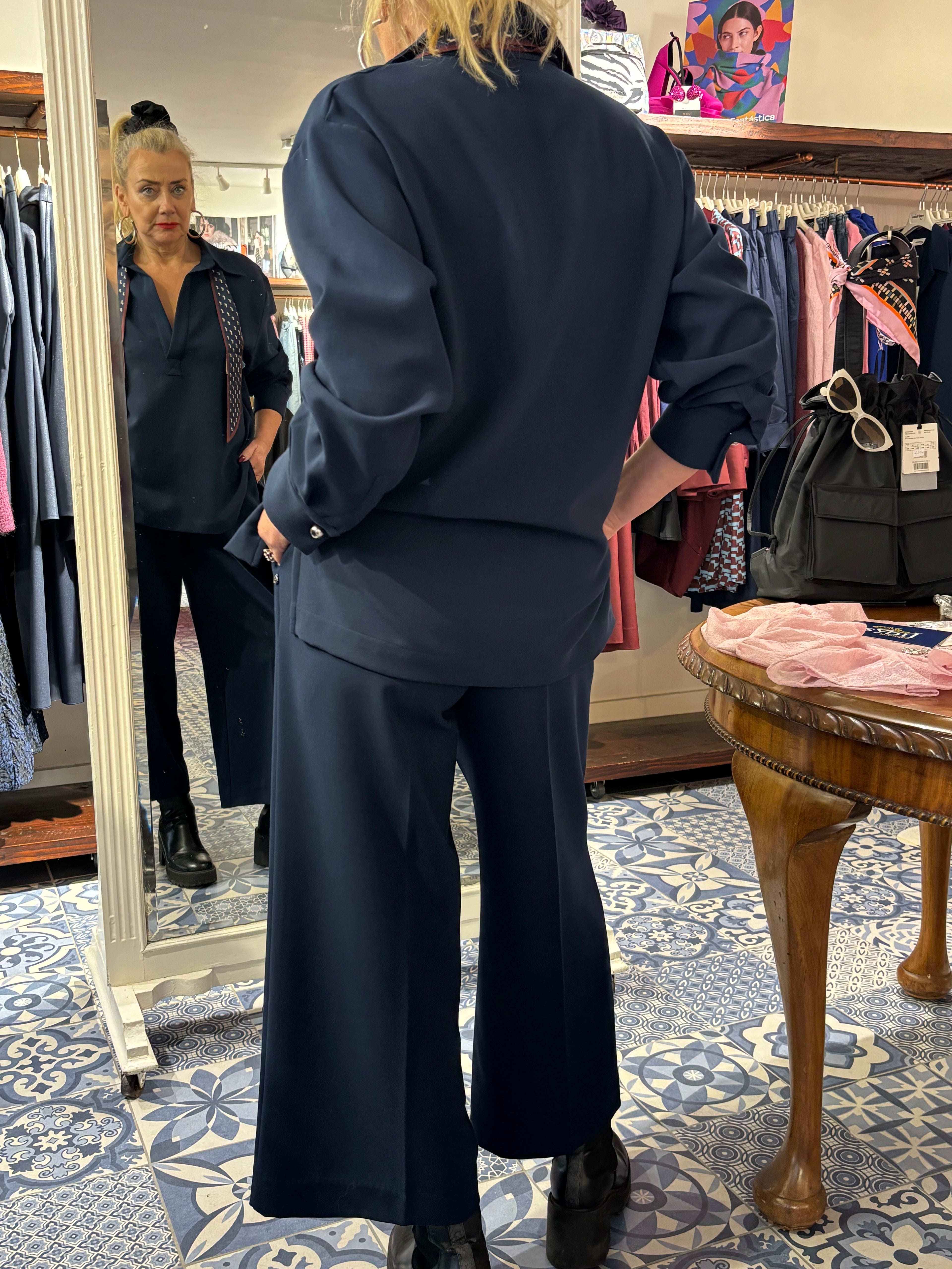 Ottod'Ame  Navy Cropped wide Leg Trousers