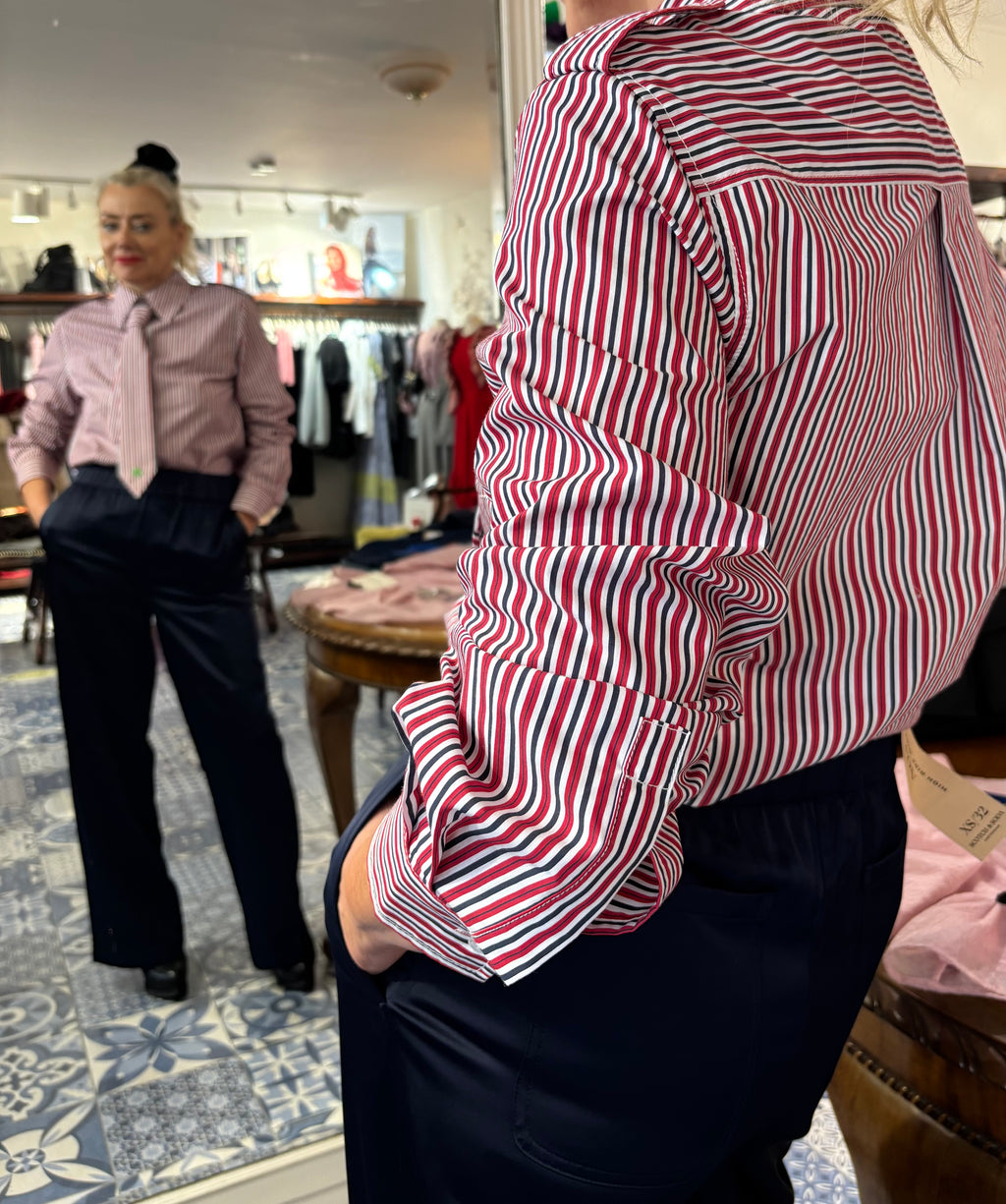 Essentiel Antwerp Red, Black & White Striped Shirt with removable Tie