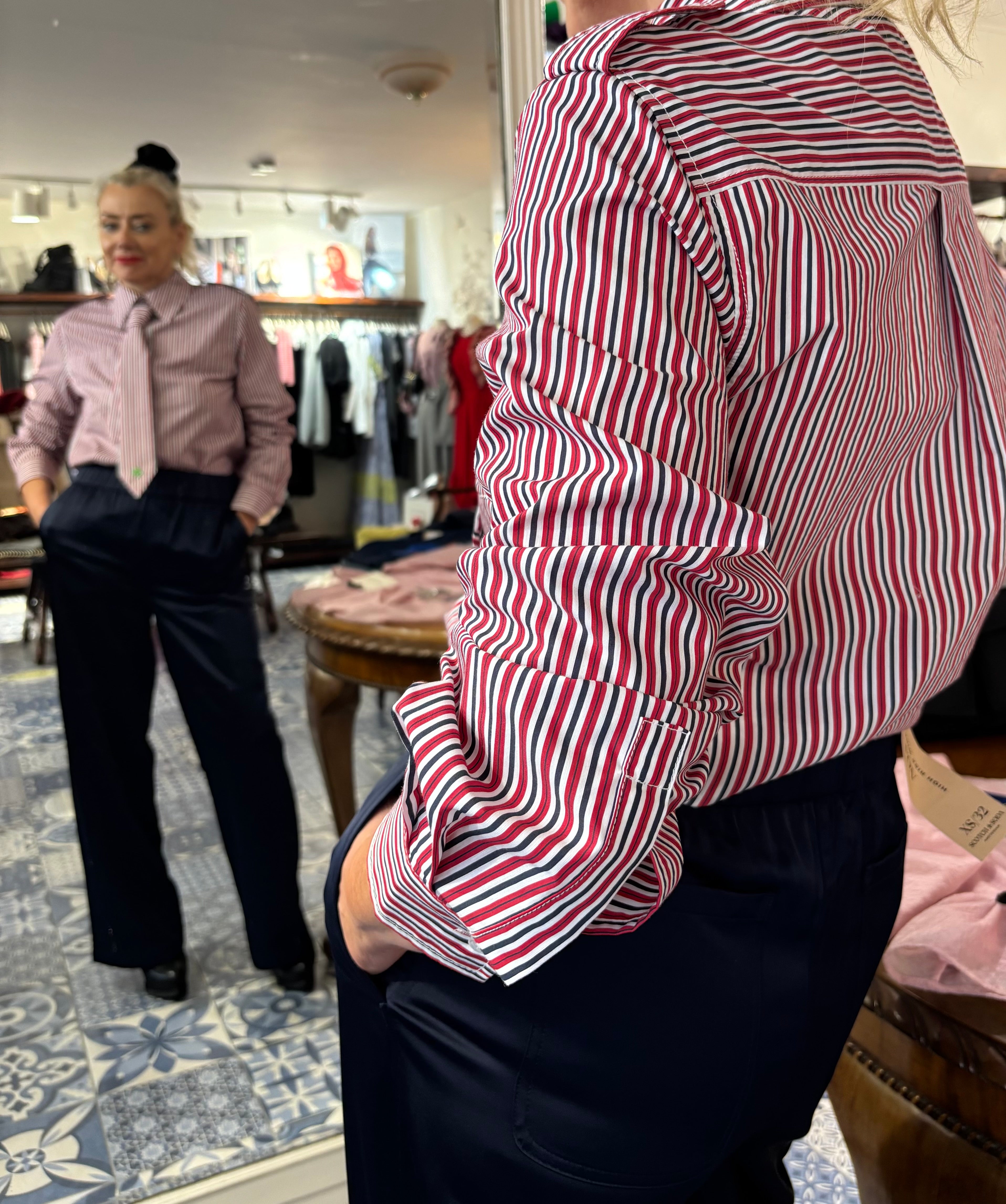 Essentiel Antwerp Red, Black & White Striped Shirt with removable Tie