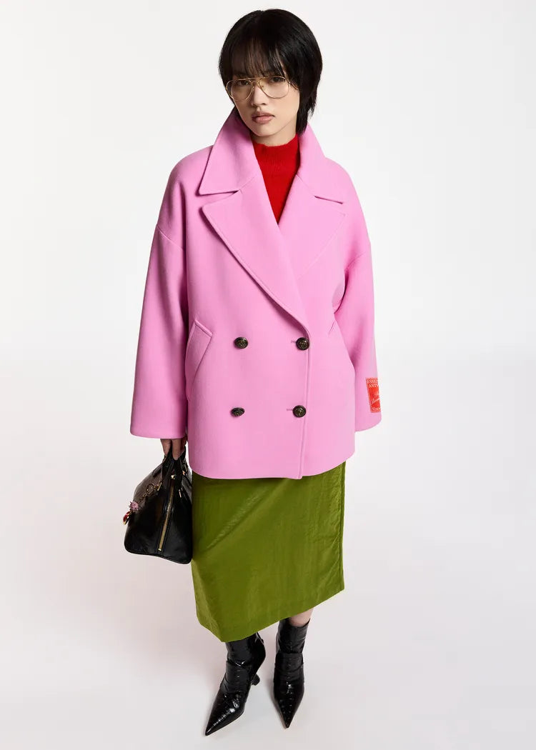 Essentiel Antwerp Pink Double Breasted Wool Coat