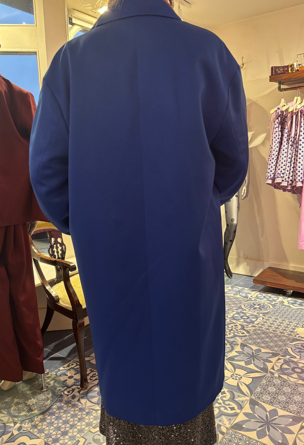 Essentiel Antwerp Electric Blue Growgrain Double Breasted Coat