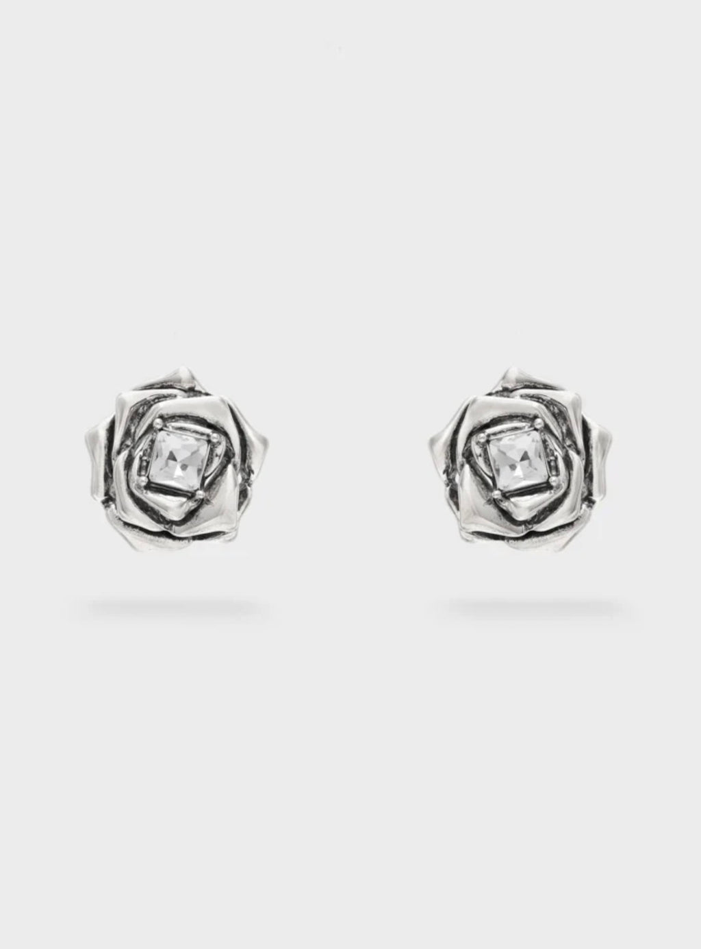 NALI Silver Rose Shaped Earrings with Crystal Centre