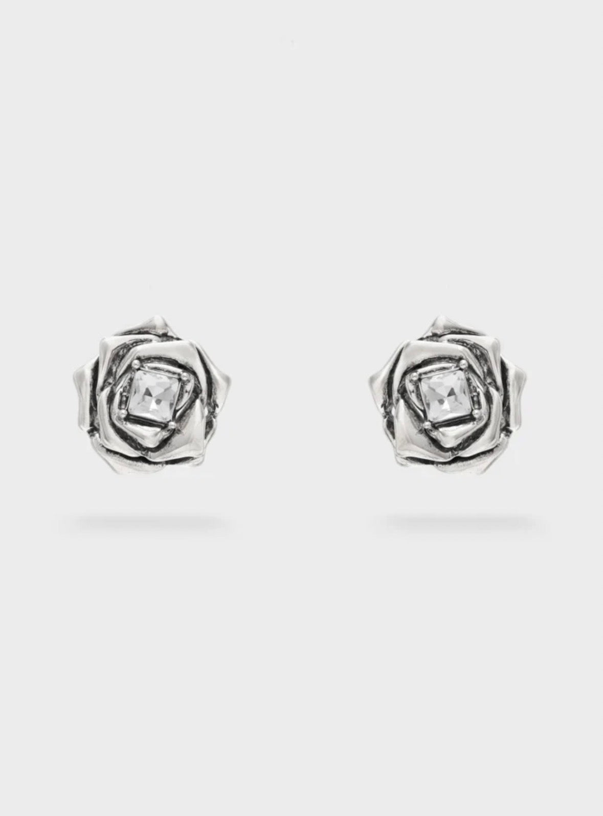 NALI Silver Rose Shaped Earrings with Crystal Centre