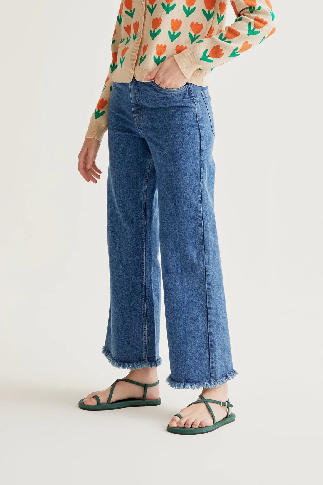 Compañía Fantástica Blue Denim Jeans with Frayed Hemline