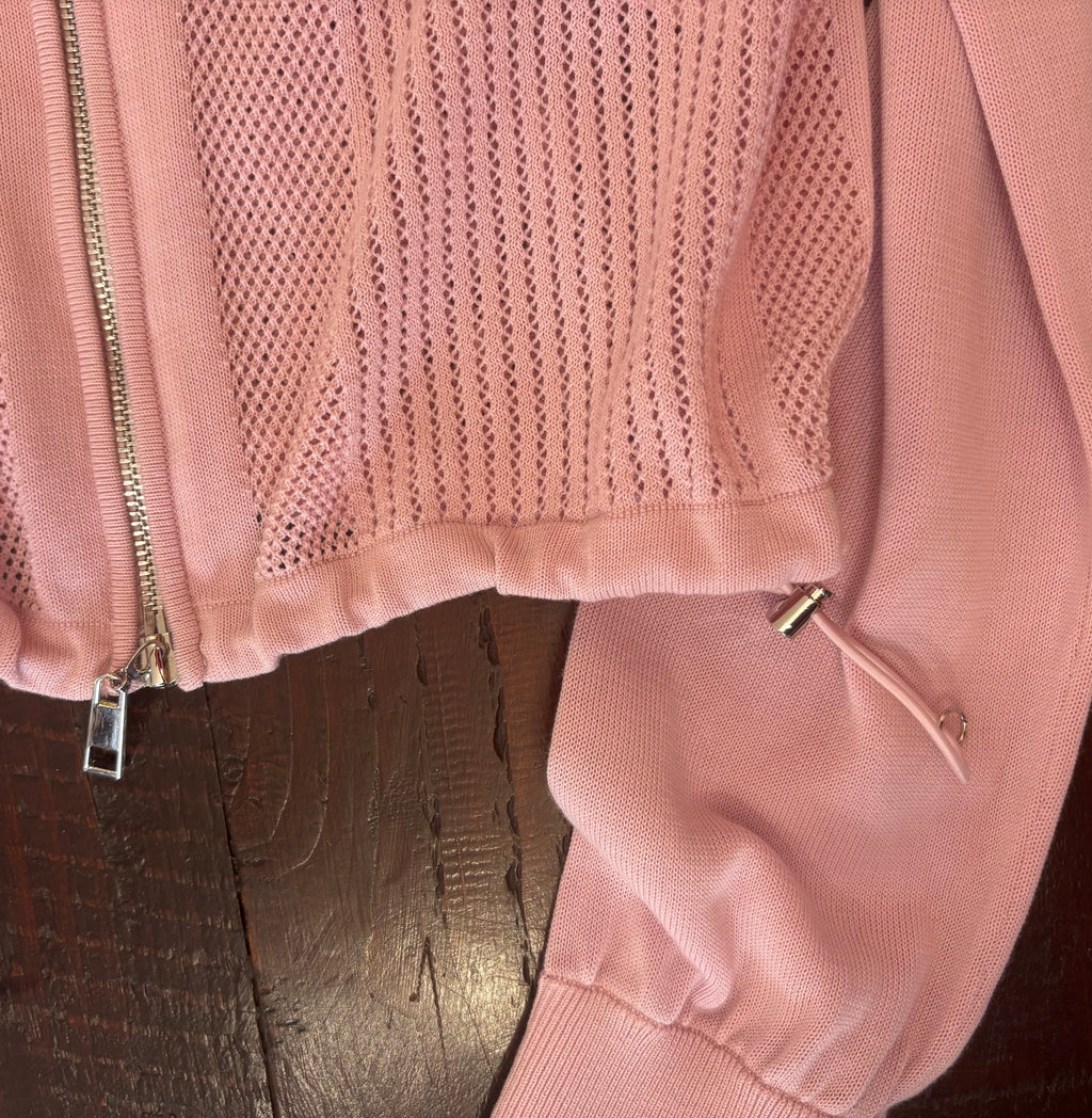 Beatrice B Pink Cotton & Silk Pin-Tuck Knit Jacket with Zips