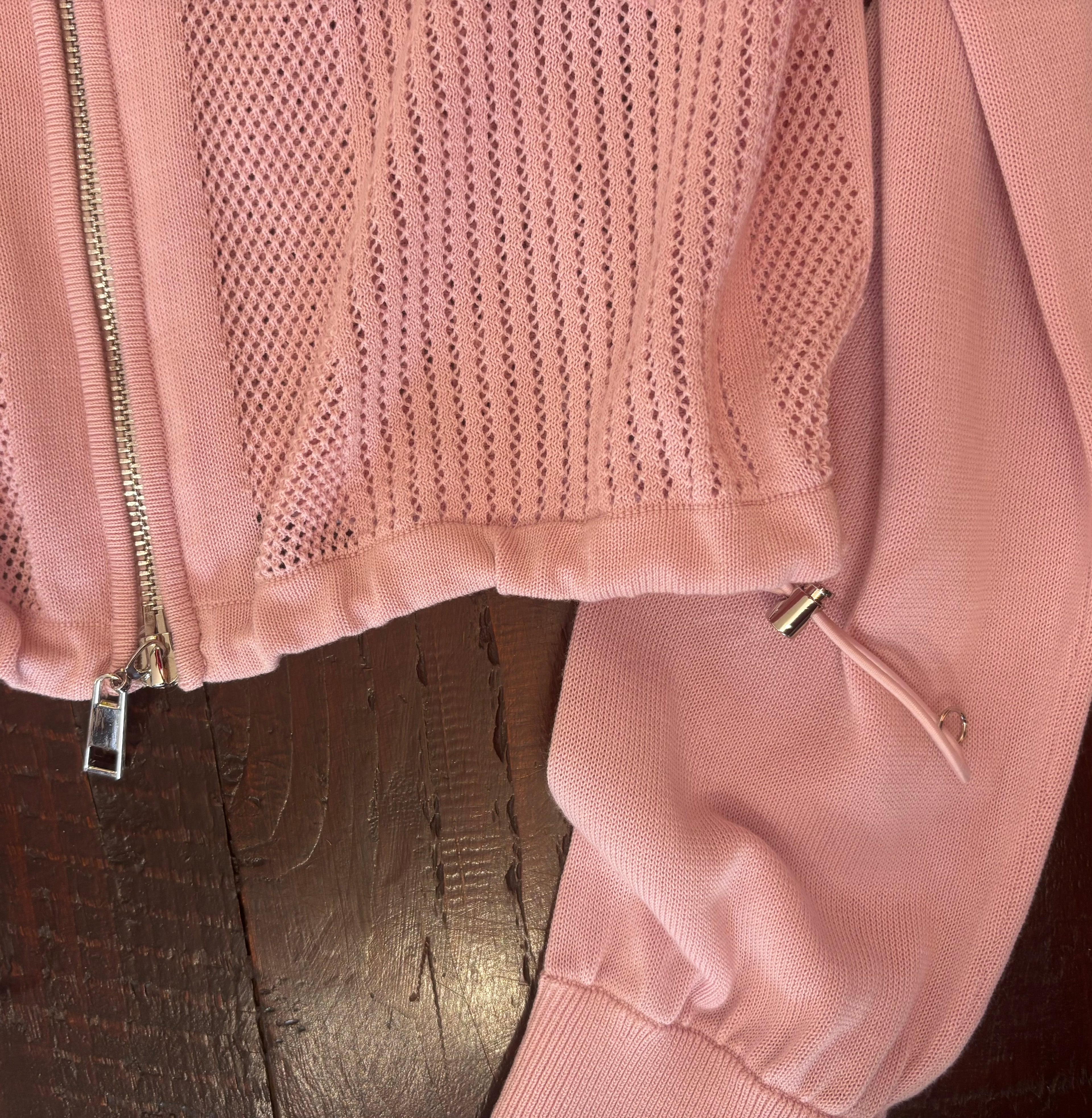 Beatrice B Pink Cotton & Silk Pin-Tuck Knit Jacket with Zips