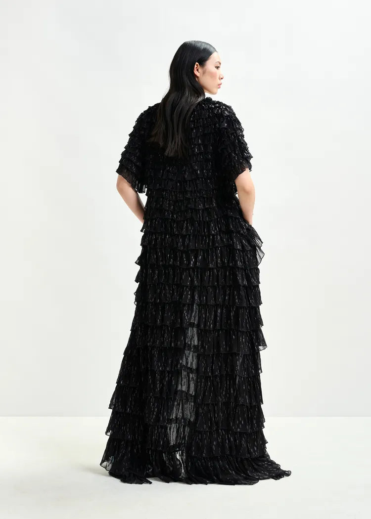 Essentiel Antwerp Black Ruffled Mini Dress with Train