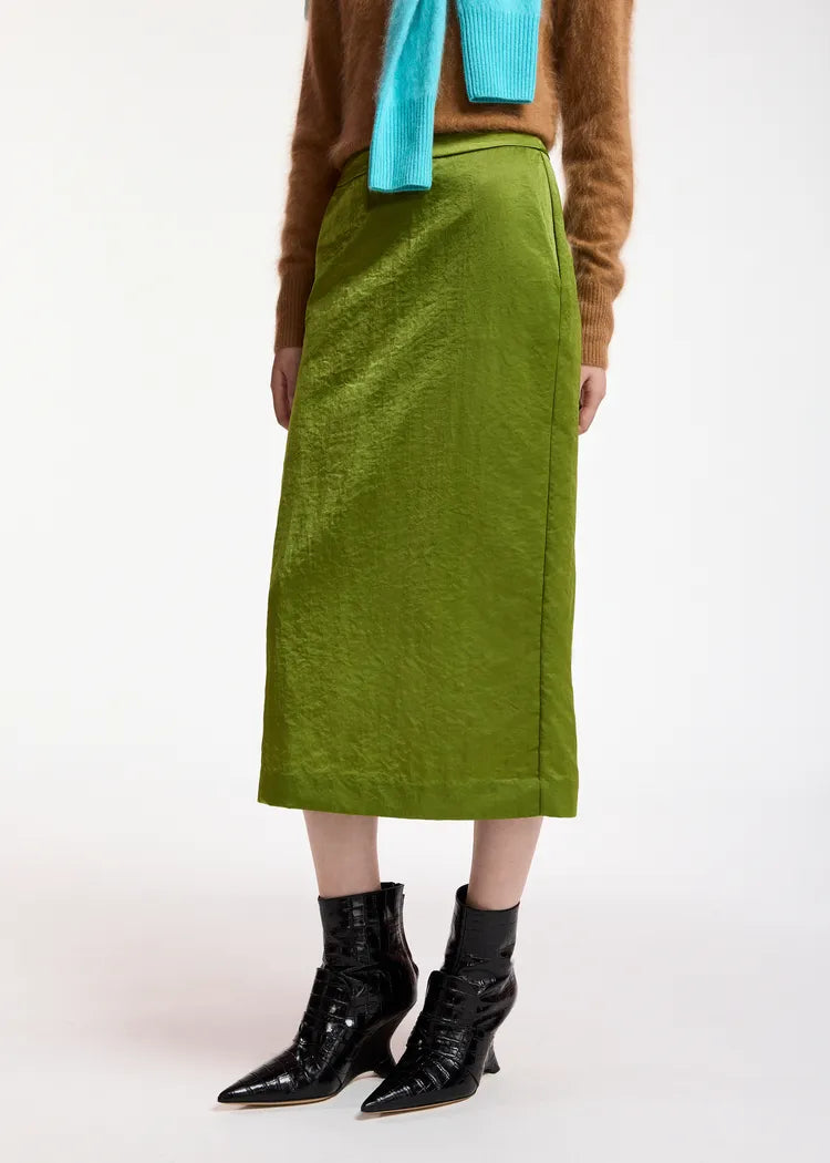 Essentiel Antwerp Kiwi Green Satin Midi Pencil Skirt