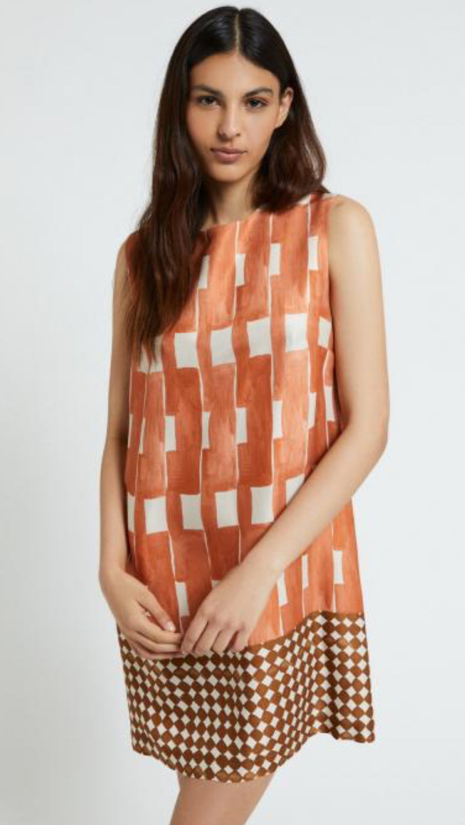 Ottod’Ame Peach Geometric Print Silk Viscose Shift Dress