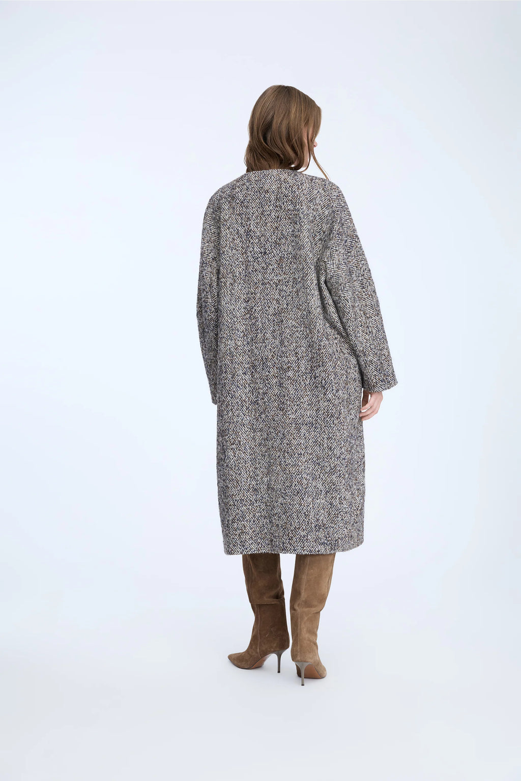 MUNTHE NINELLA Grey Blue Tweed Coat with Sequin Detailing