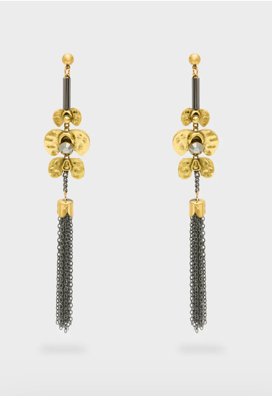 NALI Gold Flower Drop Earrings with Chain Tassles