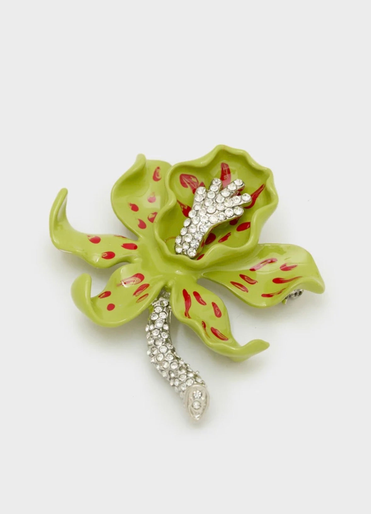 NALI Green Flower Brooch with Crystals