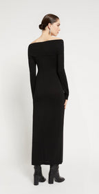 Ottod’Ame Black Long Sleeve Off-Shoulder Long Dress.