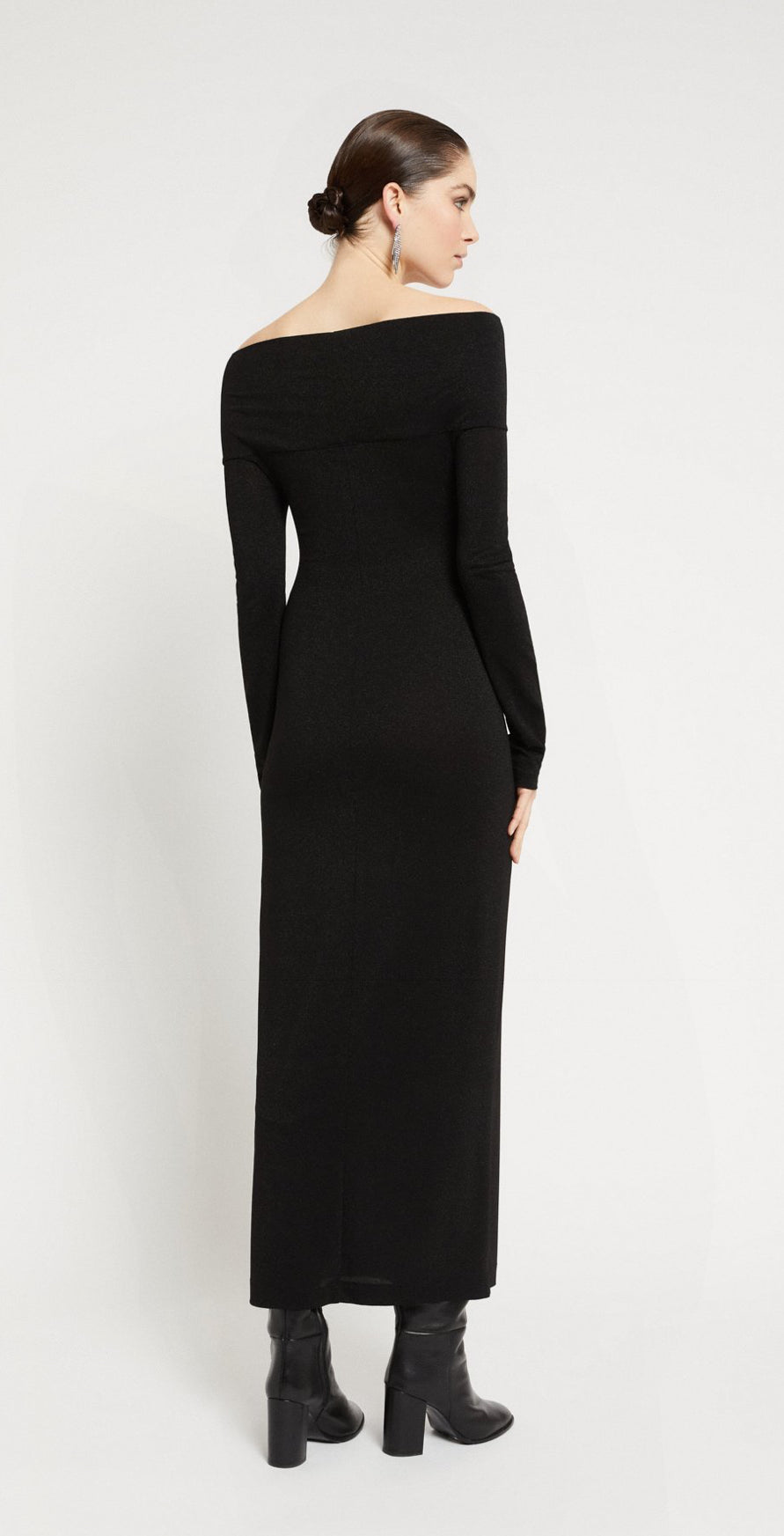 Ottod’Ame Black Long Sleeve Off-Shoulder Long Dress.