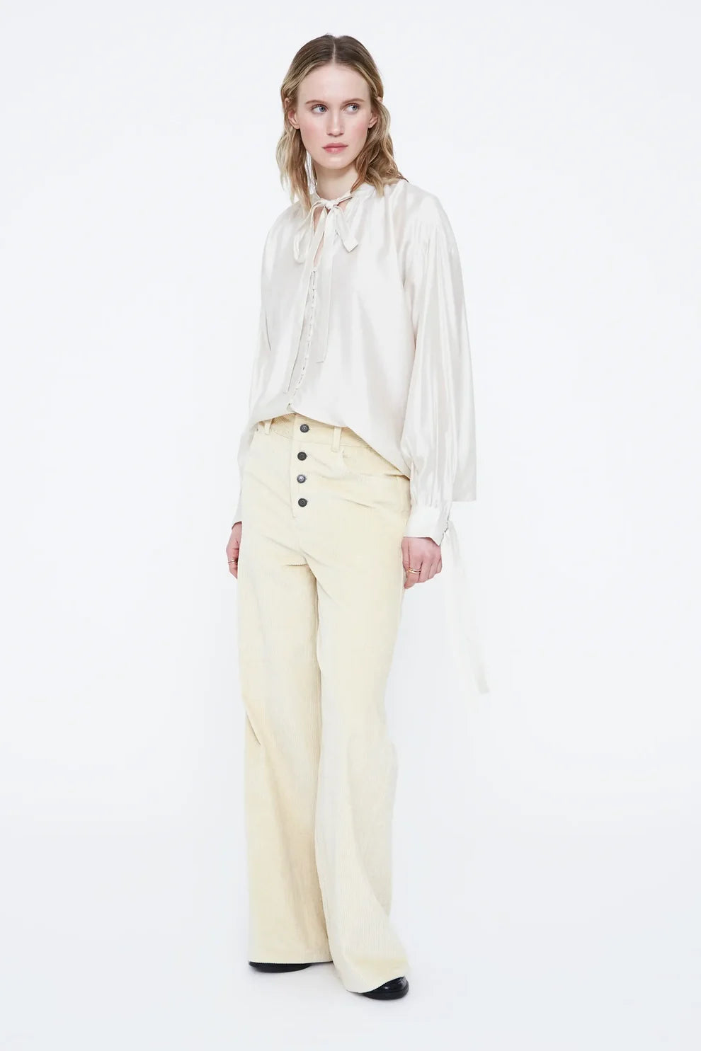 Wild Pony Ivory Satin Blouse with Tie Neck