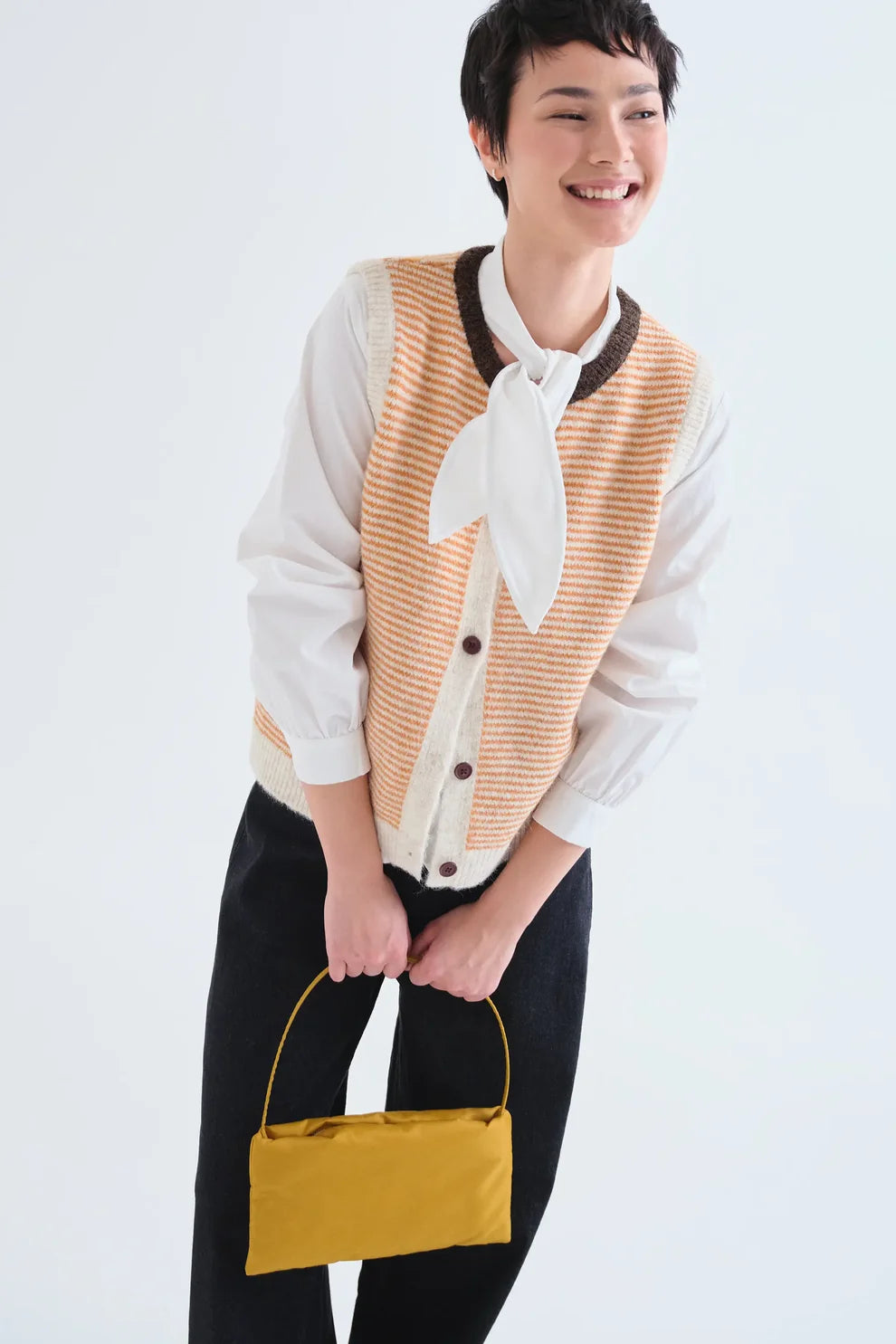 Compañia Fantástica Orange Stripe Knitted Button Up Vest