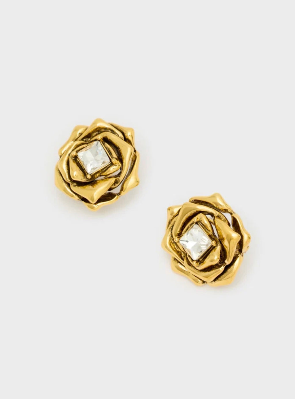 NALI Gold Rose Shaped Earrings with Crystal Centre
