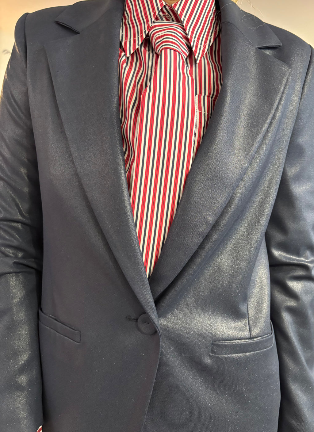 PENNYBLACK Navy Tailored Blazer in Glazed Sheen Finish