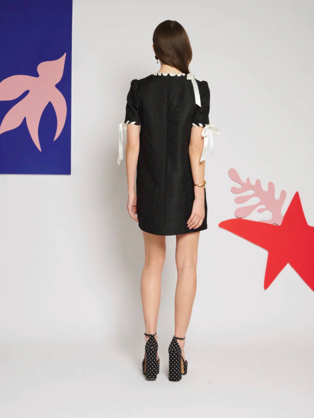 Sister Jane Black Short Sleeve Jacquard Shift Dress