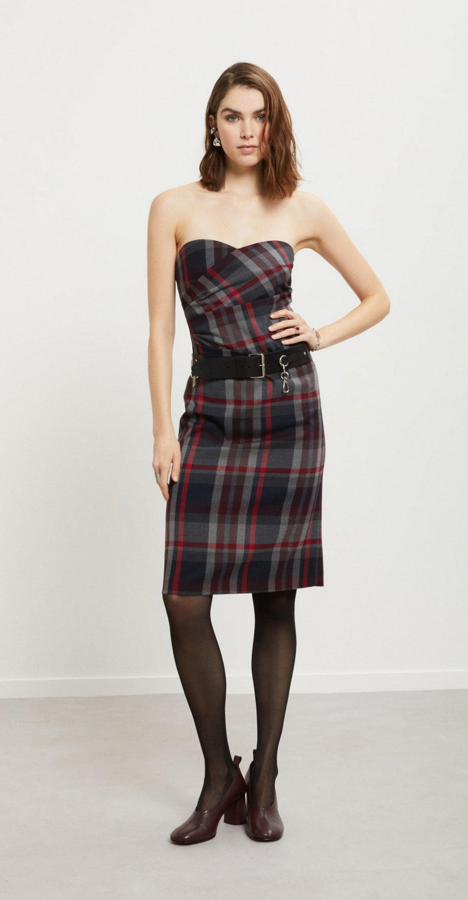 Ottod’Ame Black Red Tartan Strapless Dress