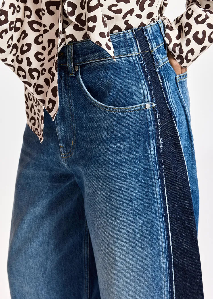 Essentiel Antwerp Blue Barrel-Leg Denim Jeans with Black Side Panels