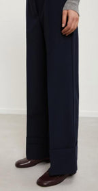 Ottod’Ame Navy Tailored wide leg Trousers with Cuff Hemline