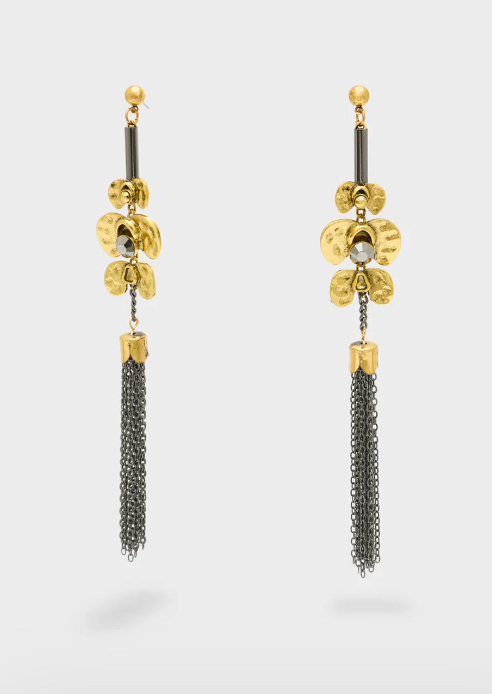NALI Gold Flower Drop Earrings with Chain Tassles
